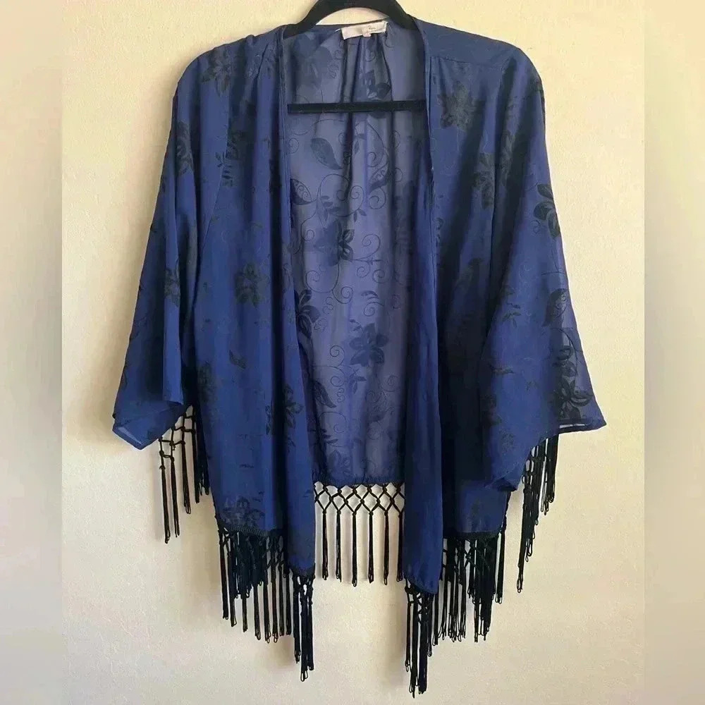 Navy & black floral shawl